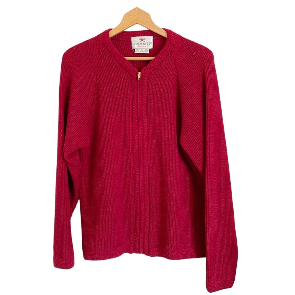 Vintage FRED M NYE CO ogden wool knit front zip grandpa sweater size S